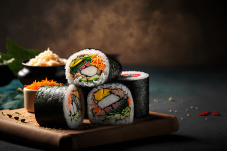 korean rolls, selective focus, traditional food, gimbap or kimbapの素材