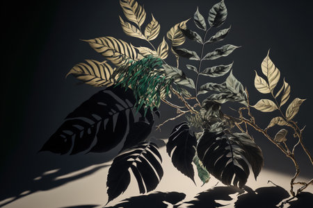 leaves cast in shadow on a white backgroundの素材