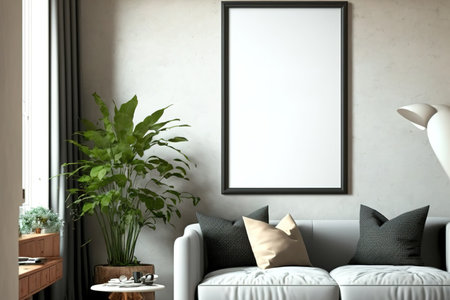 living room background with mock up poster frame in contemporary interior design,の素材