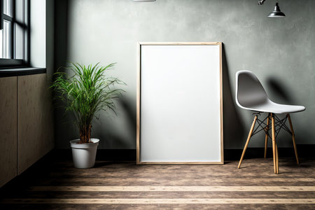 Mockup of a blank frame poster on the interior floorの素材