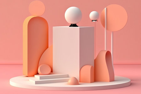 Mockup scene of an abstract exhibition podium against a pink backgroundの素材