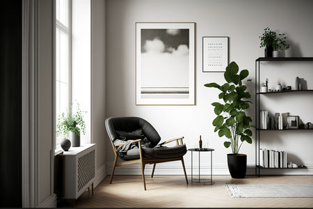 mock poster frame in a room decorated in a Scandinavian manner. Interior decor that is minimalの素材