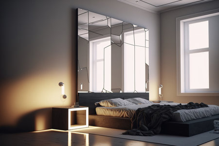 modern bedroom with mirror and light interiorの素材