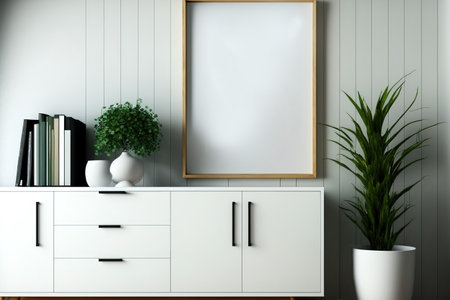 mock poster frame on internal cabinetの素材