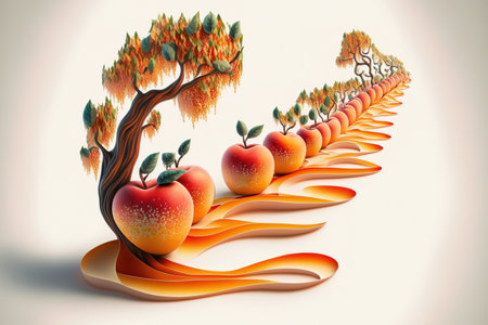 Nectarine trail on a white backgroundの素材