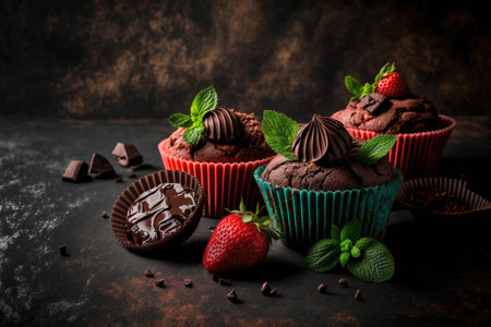 muffins made of chocolate, mint, and strawberriesの素材