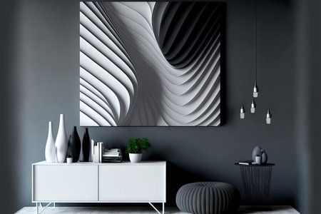 monochromatic picture dark, gray, and white. lines with varying thicknesses. elements that repeat. wavy and straight lines. abstract imageの素材