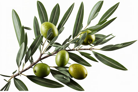 Olive branch in green, isolated on a white background. place a copyの素材