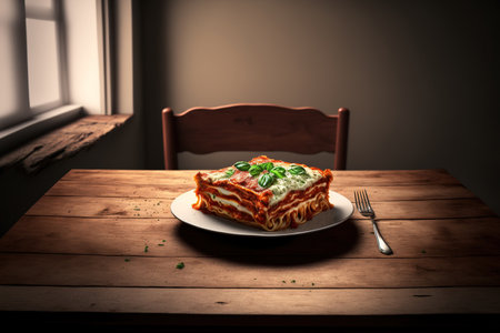 On a wooden table, lasagnaの素材
