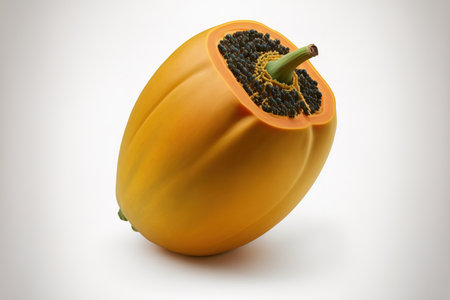 Papaya fruit, ripe, isolated on a white backdrop. complete field depthの素材