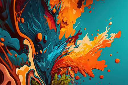 Paint, ink, and abstract. a close up of the artwork. Background of a colorful abstract painting. oil paint with a lot of texture. excellent detailingの素材