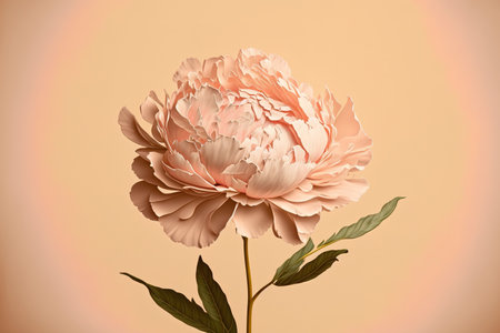 Peony flower in pastel pink on a peach background. Rose bloom in spring, simple floral design. Earth tones are used. floral design. gentle floral arrangement for the home. a single rose in bloom standの素材