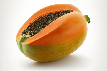 Papaya, a natural, healthy fruit, is shown isolated on a white backgroundの素材