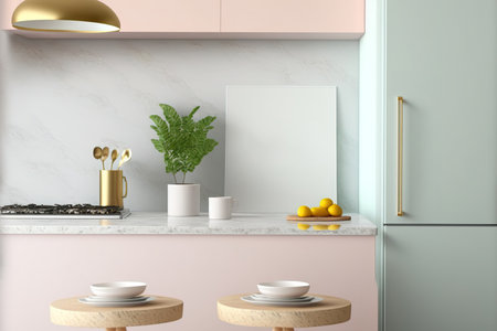 pastel colored interior kitchen mockupの素材