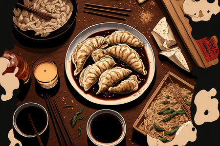 Potstickers, fried dumplings, and gyozaの素材