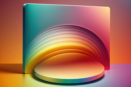 Ribbed acrylic plate against a background of color gradientsの素材