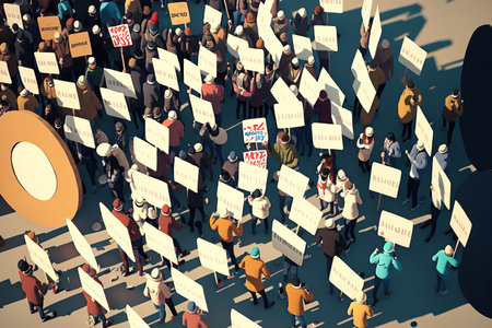 protesting individuals. Men and women protesting with no signs and a megaphone at a demonstration or rally. Crowds of casual activists demonstrate against violations of rights. protesting flat imageの素材