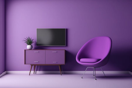purple room really Peri vacant wall, chair, light, and TV cabinet. modern interior designの素材