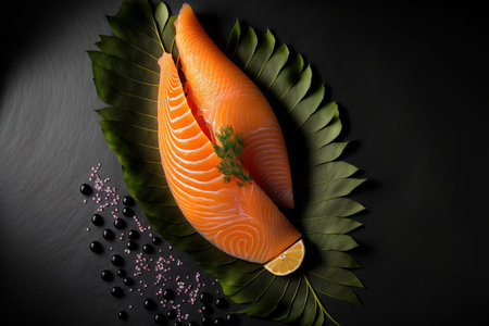 Sashimi salmon on a dark backgroundの素材