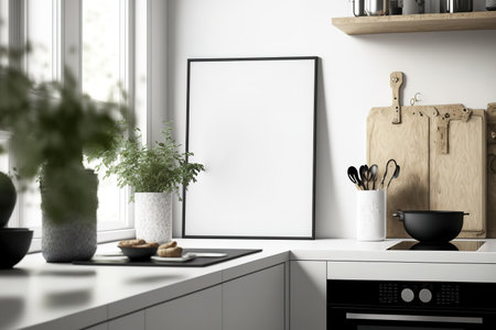 Scandi boho poster frame mockup in kitchen interiorの素材