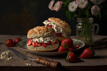 Scones with strawberries and clotted creamの素材