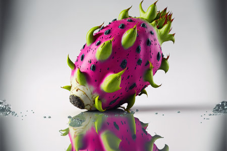 solitary dragonfruit on a white backdropの素材