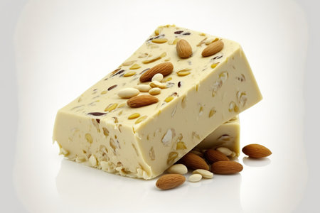 Soft Type of Sicilian Almond Nougats Torrone Isolated on White Backgroundの素材