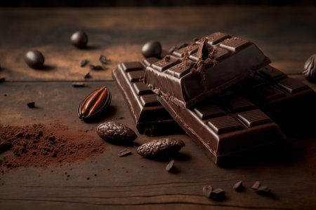selective focus on dark chocolate over a wooden backgroundの素材