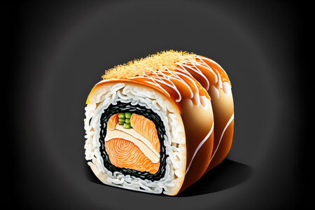 salmon filled sushi roll that has been deep fried. menu of sushi. Japanese cuisine. piping hot sushi rollの素材
