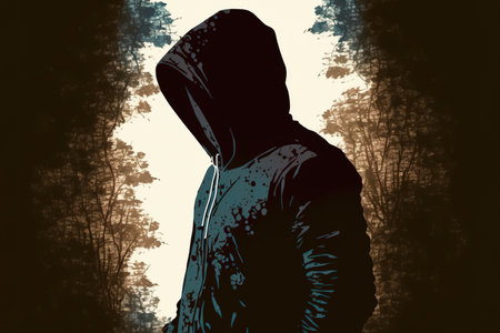 silhouette of man in hoody. mixed mediaの素材
