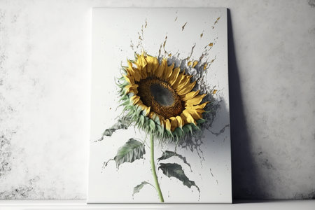 Solitary sunflower blossom on a white backdrop. Oil and seeds. top perspective and a flat layの素材