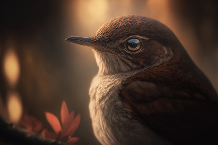 Stunning selective focus image of a common nightingale in closeupの素材