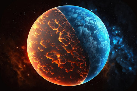 Super Earth planet, realistic exoplanet, planet that resembles Earth in outer space, and background of planetsの素材