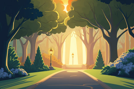 Sunrise beam in the beautiful parkの素材