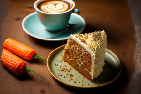 Tea and a delicious slice of carrot cake are availableの素材