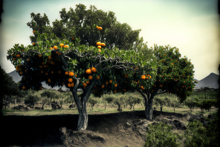 Tangerine trees at the Jeju do farmの素材