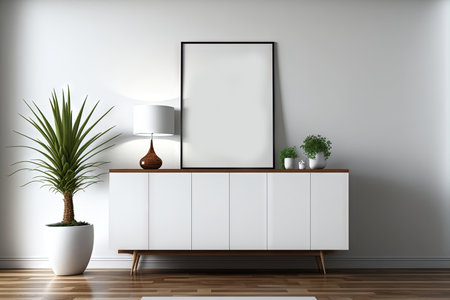 The Cabinet Mock Up on a contemporary room with a white interior designの素材