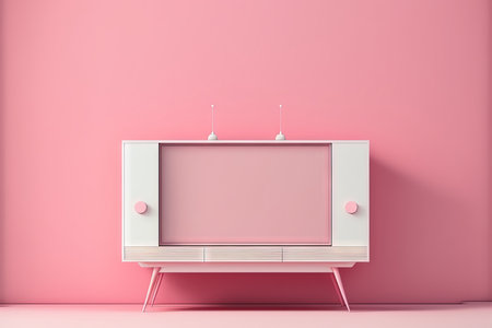 TV cabinet, flat style, isolated on pink backgroundの素材