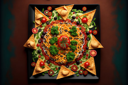 Top view of Mexican food nachos with tomato salsaの素材