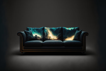 Three seater sofa in black, isolated on whiteの素材