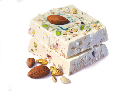Traditional treat produced in October by the Lord of Miracles in Peru, depicted as Peruvian nougat on a white backgroundの素材