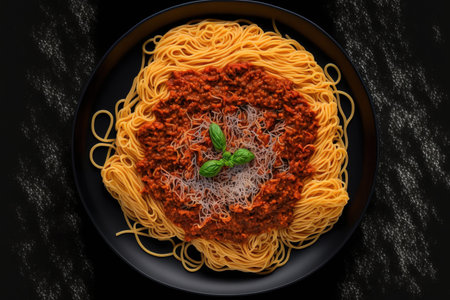 Top view, close up, no people, handmade spaghetti Bologneseの素材