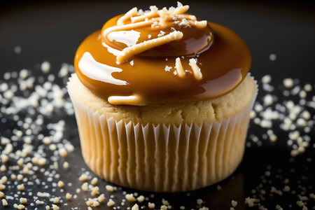Vanilla Muffins with Homemade Salted Caramel on Top of Salted Caramel Cupcakesの素材