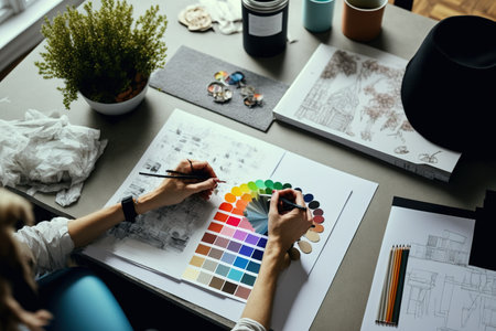 Using art supplies, an interior designer creates a planの素材