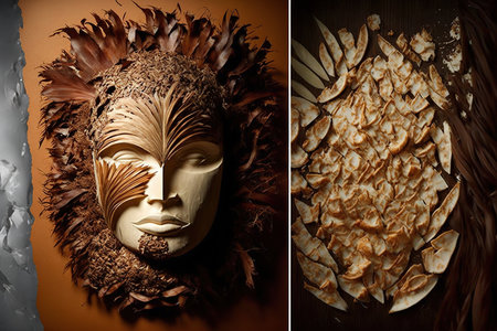 Using a mask, extract coconut shavings, curls, or rolled up pieces of kernel meatの素材