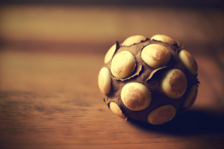 Vintage filter of an organic macadamia nut on a wooden tableの素材