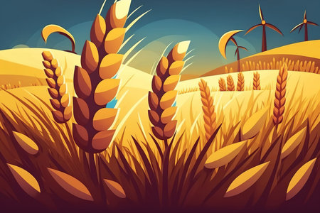 Wheat field.Yellow wheat ears field backgroundの素材