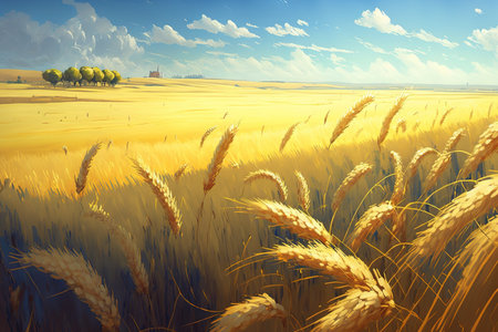 wheat field that is lush and sunnyの素材
