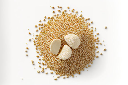 white background with sesame seeds. macroの素材