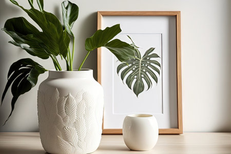 vase in white, mounted on top, with a copy spaceの素材